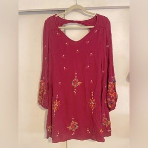 Free People Floral Embroidered Oxford Mini Dress.
